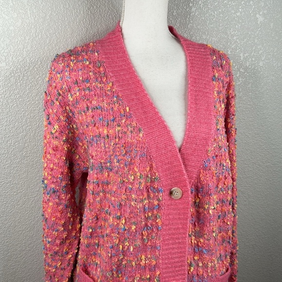 Bubble Gum Pink Multi Colored Speckled Oversized Super Soft Open Cardigan Size M - Picture 2 of 7